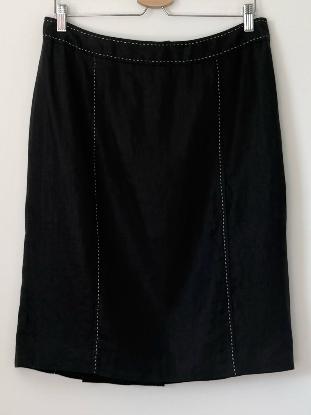 Mario Serrani Black Linen Italian Made Pencil Skirt with Contrast Stitching